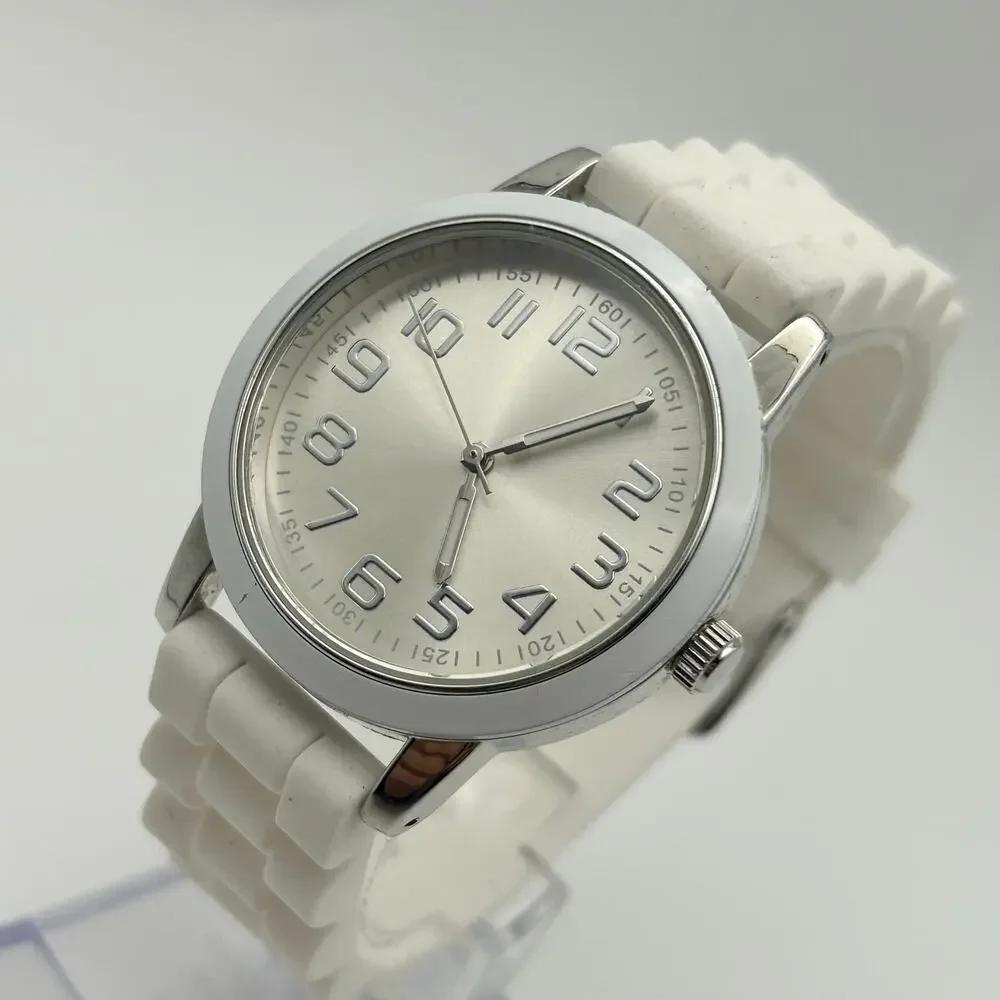 Women’s Silver-tone Stainless Steel Watch White Silicon Band, working